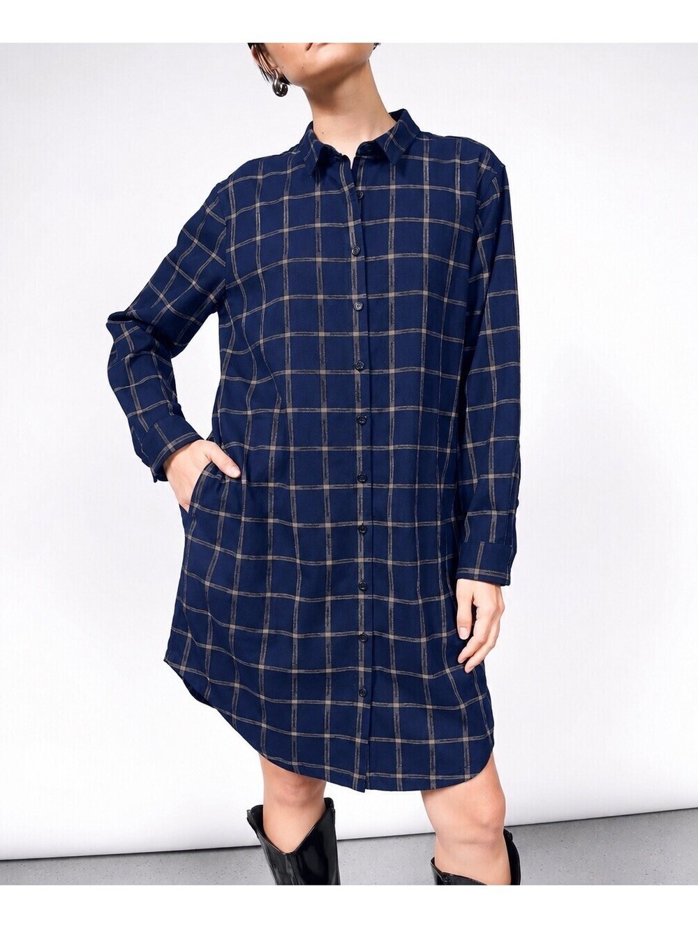 Wildfang The Essential Plaid Long Sleeve Flannel Shirt Dress Women’s Size L Blue